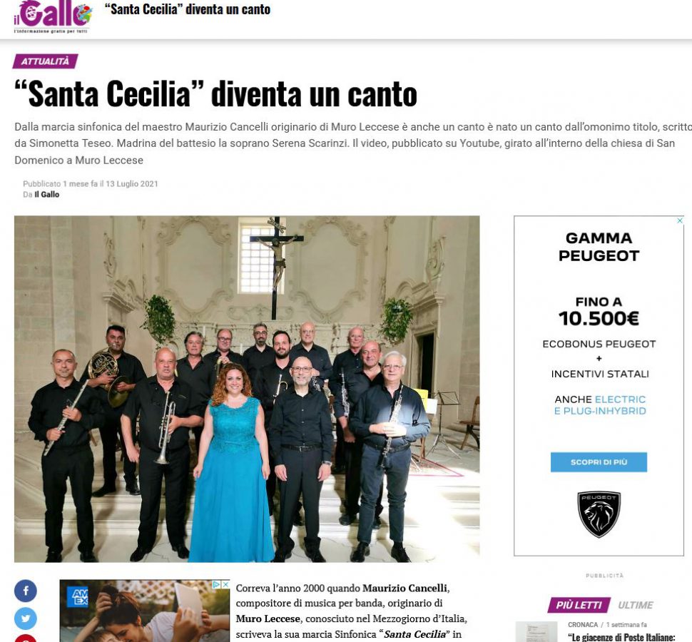 “Santa Cecilia” diventa un canto - Il Gallo